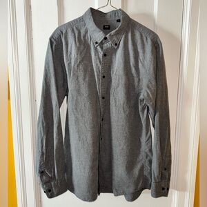 Uniqlo Charcoal Flannel Button-Down Shirt Men's Large Slim Fit